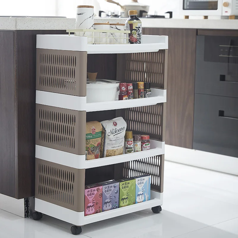Полка для хранения на колесах кухонная тонкая полка скользящая башня компактный