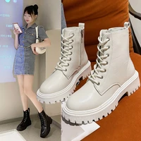 2022 combat boots women white pu leather motorcycle boots punk gothic shoes fashion lace up black ankle boots female shoes