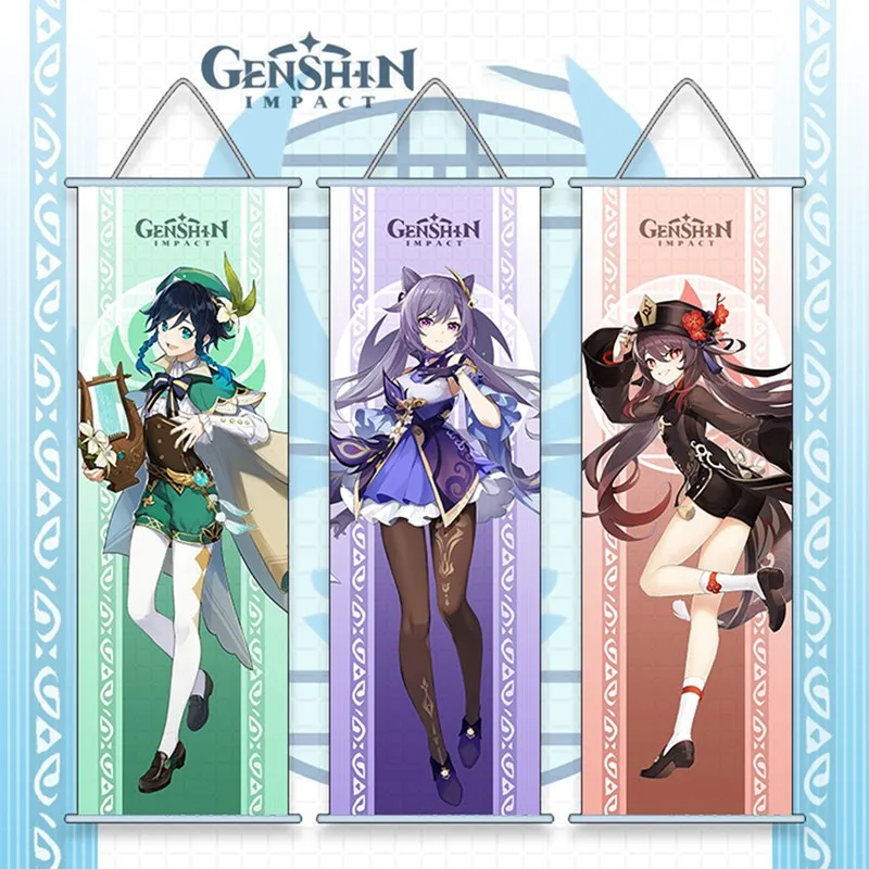 

Genshin Impact Hanging Painting Anime Game Barbatos Keqing Hu Tao Wall Poster Home Decoration