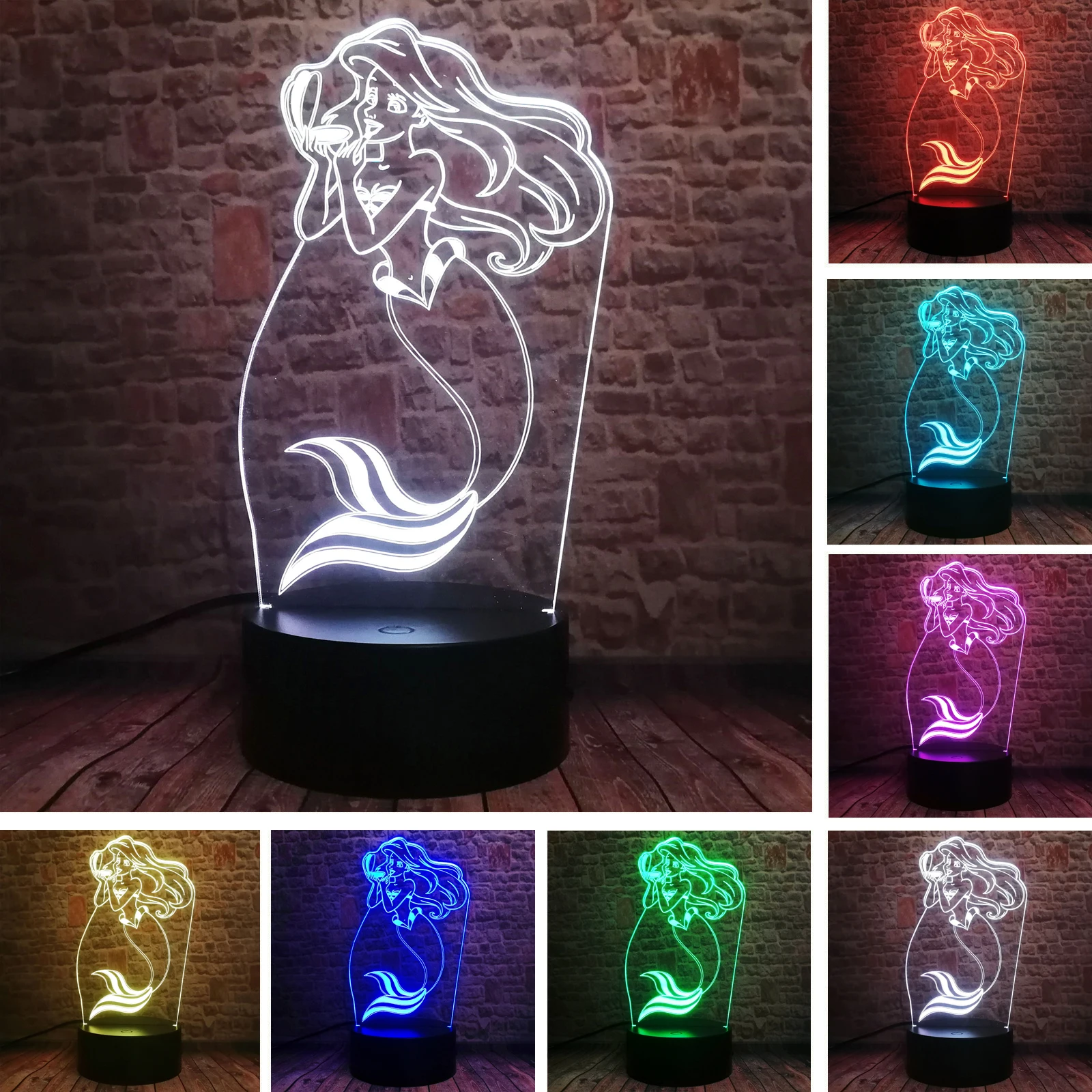 Сказочная принцесса русалка 7 меняющихся цветов автоматический Ночной