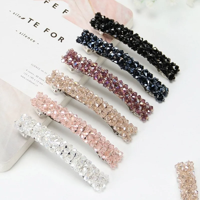 

Crystal pearl hot selling Korean elegant ladies hairpin girl hair accessories side clip top clip spring word hairpin