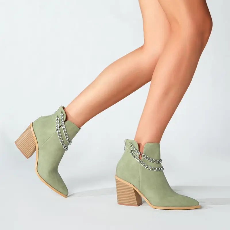 JIANBUDAN New Autumn women's Ankle Boots Sexy High Heels Short boots Female Fashion Office Hoof Heels Pointed Toe boots 36-43