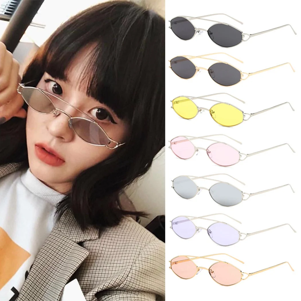 Ретро маленькие узкие Овальные Солнцезащитные очки для мужчин и женщин