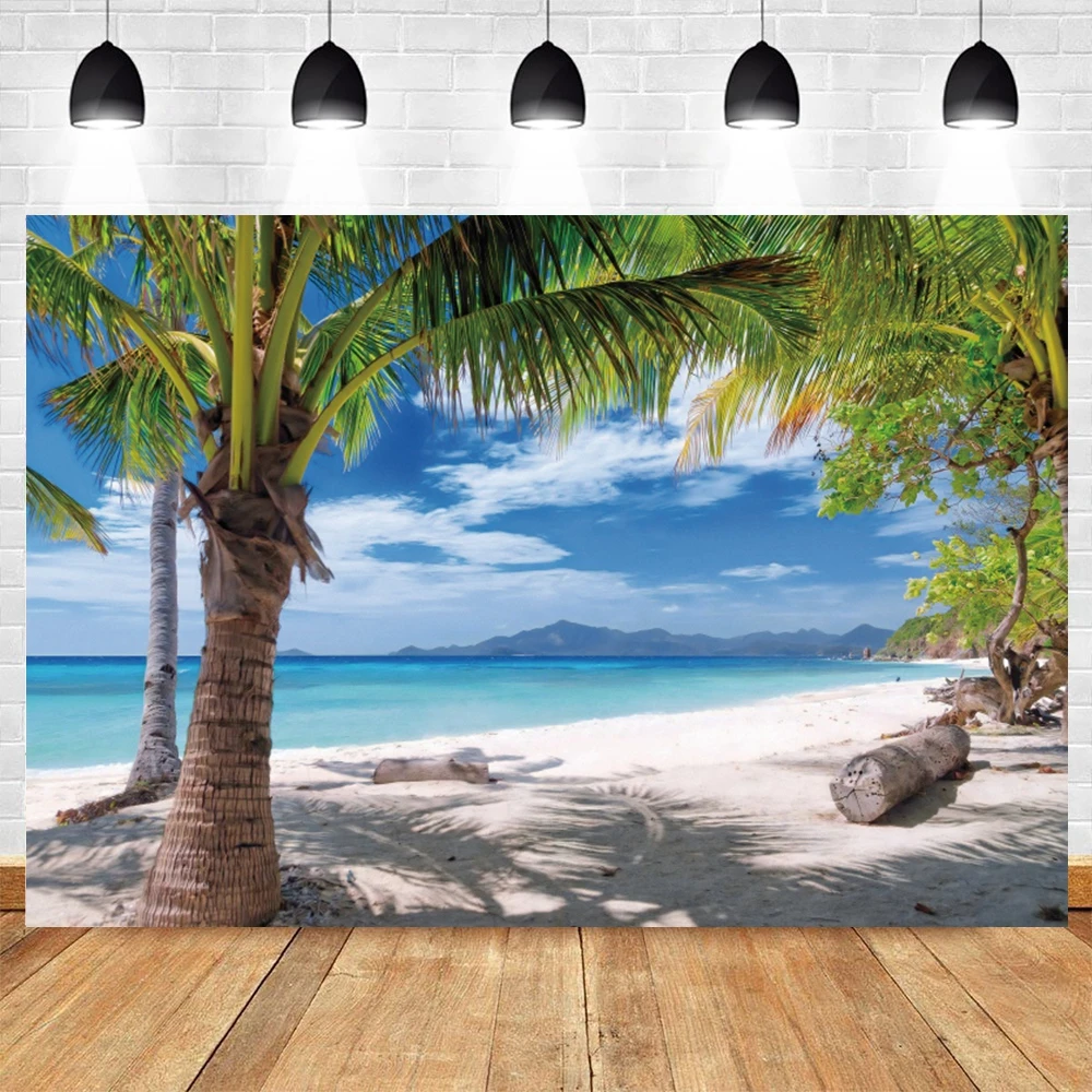 

Backdrop Summer Beach Sea Natural Scenery Childen Holiday Background Photography Sky Ocean Palms Tree For Photo Studio Photocall