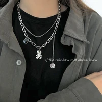 korean stainless steel choker layered necklace women punk trendy dainty stainless steel chain statement pendant hip hop jewelry