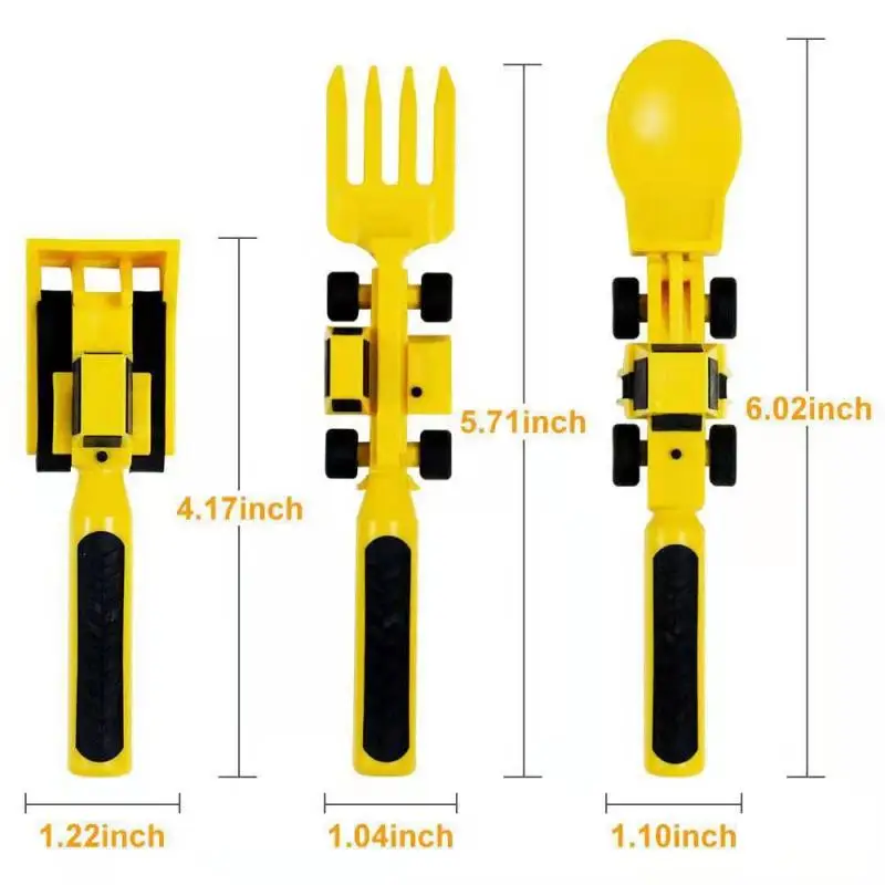 

3PCS/Set Innovative Children's Car Tableware Bulldozer Excavator Shape Shovel Cutlery Safety Materials Home Kitchen Tableware