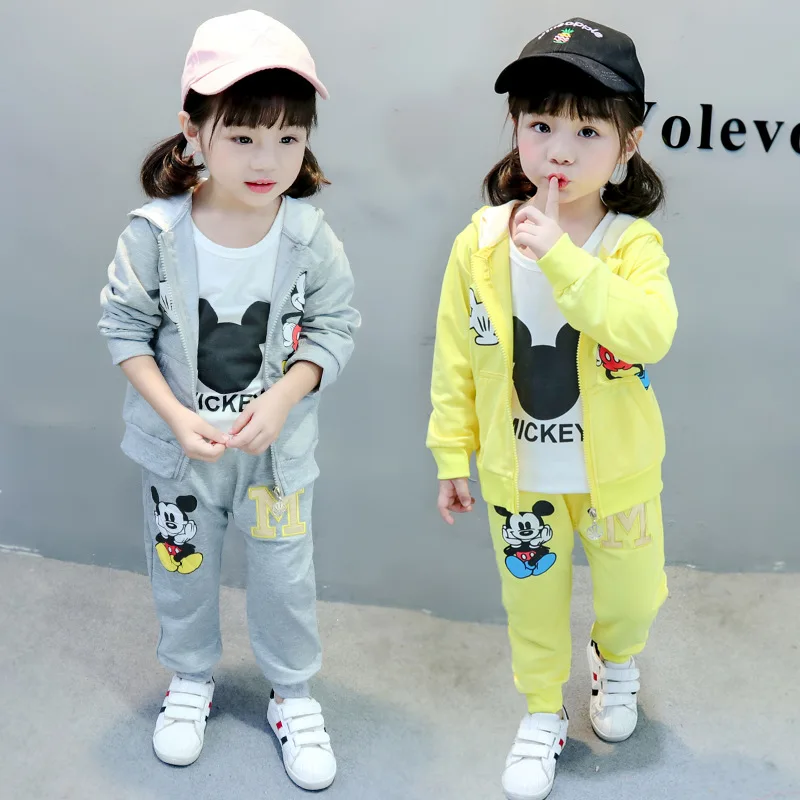 

Mickey Minnie Children Clothing Suit Cute Baby Clothes Set Coat+T Shirt+Pants 3pcs Spring Casual Hooded Children Clothes Set