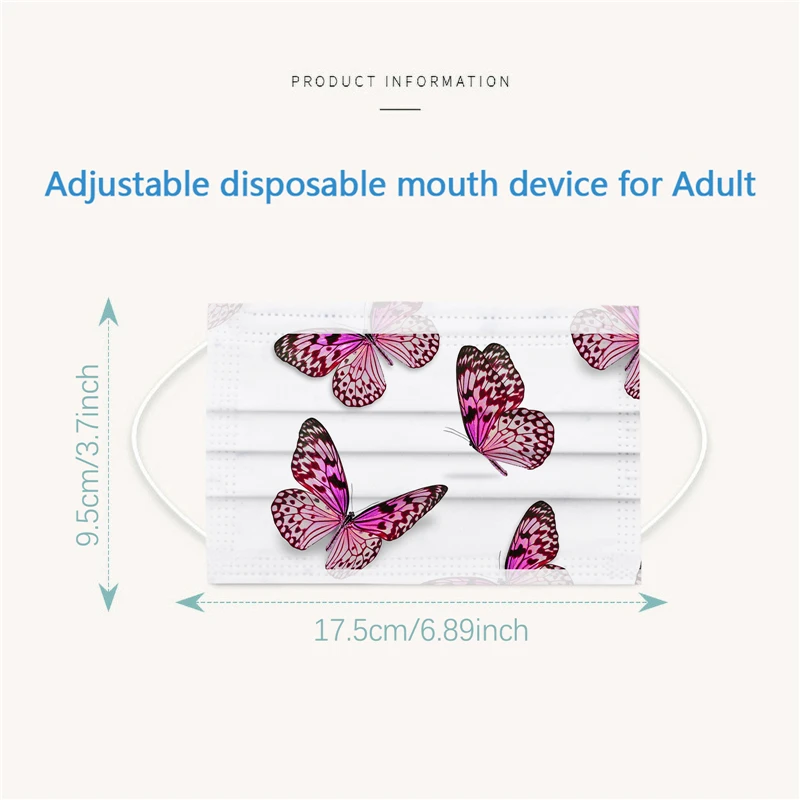 

50/100PCS Adult's Butterfly Disposable Surgical Mask Dust Proof 3Ply Face Mask Colorful Butterfly Printed Medical Face Mask