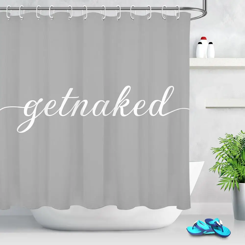 

Modern Shower Curtain Funny Cute Get Naked Fashionable Grey Background Fabric Bathroom Curtains Waterproof Polyester Home Decor