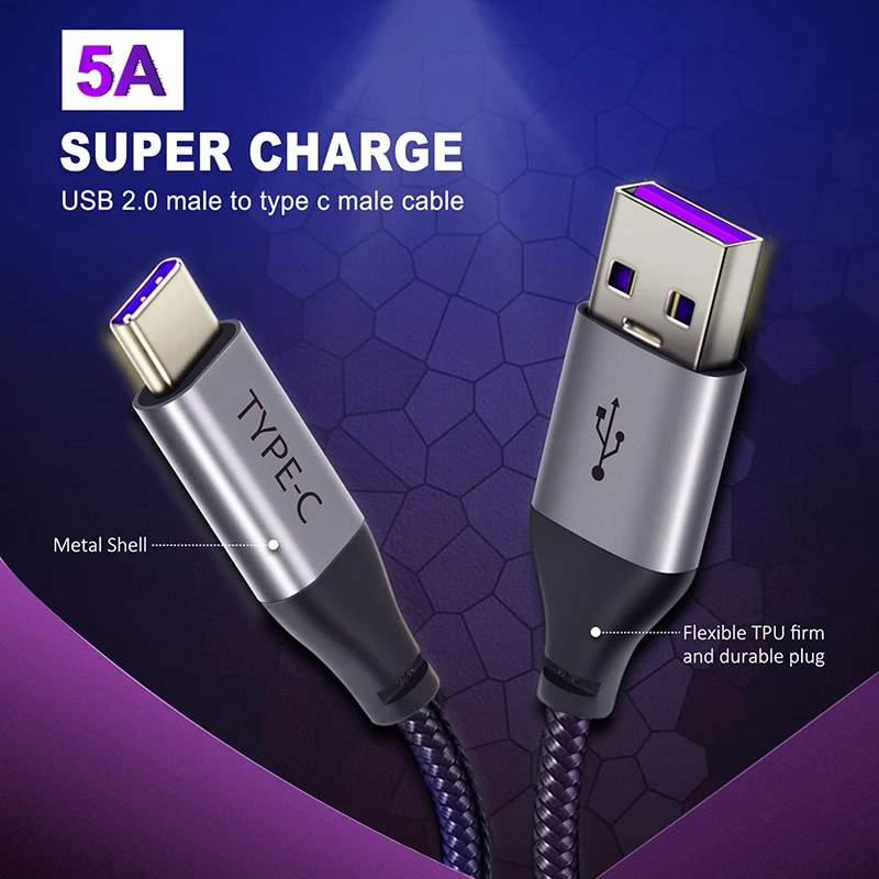 Кабель usb type-C 5А, супер зарядный кабель для huawei p20, быстрая зарядка, кабель для быстрой зарядки samsung S9 Note 9 C199