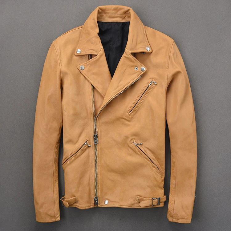 Натуральная японская винтажная кожаная приталенная мотоциклетная куртка из