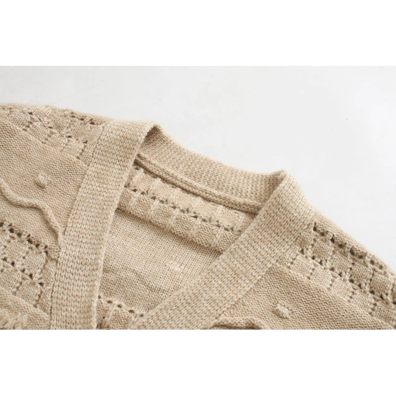 Women's sweater za 2020 cardigan ball decoration V-neck winter warm knitted single button casual striped |