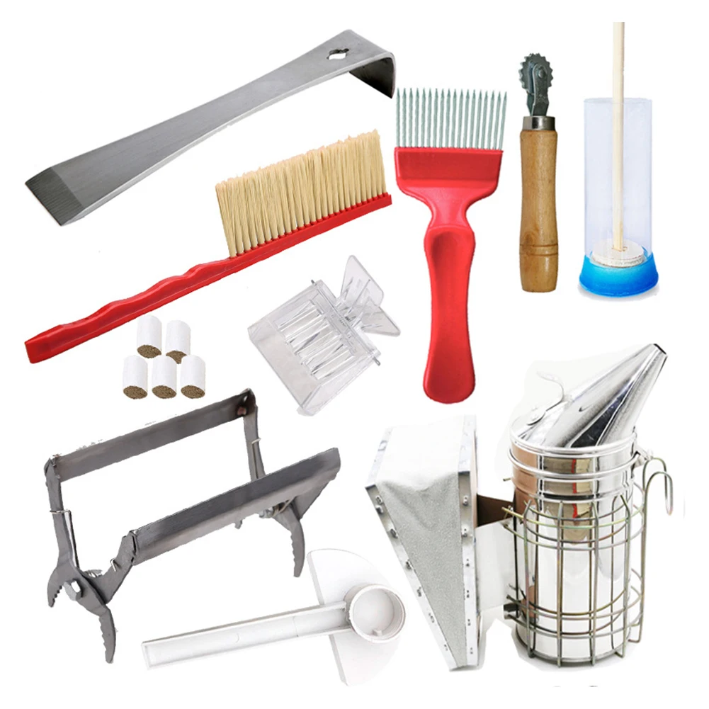 

14PCS Beekeeping Accessory Starter Tools Kit Supplies Bee Hive Smoker Brsuh Frame Grip For Beekeeper Equipment Honey Bee Tools