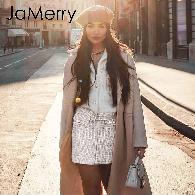 JaMerry, винтажный комплект из двух частей, твид, искусственный мех, женские комплекты, Осень-зима, юбка, костюм, наборы, пэчворк, однобортный, для офиса, женские костюмы