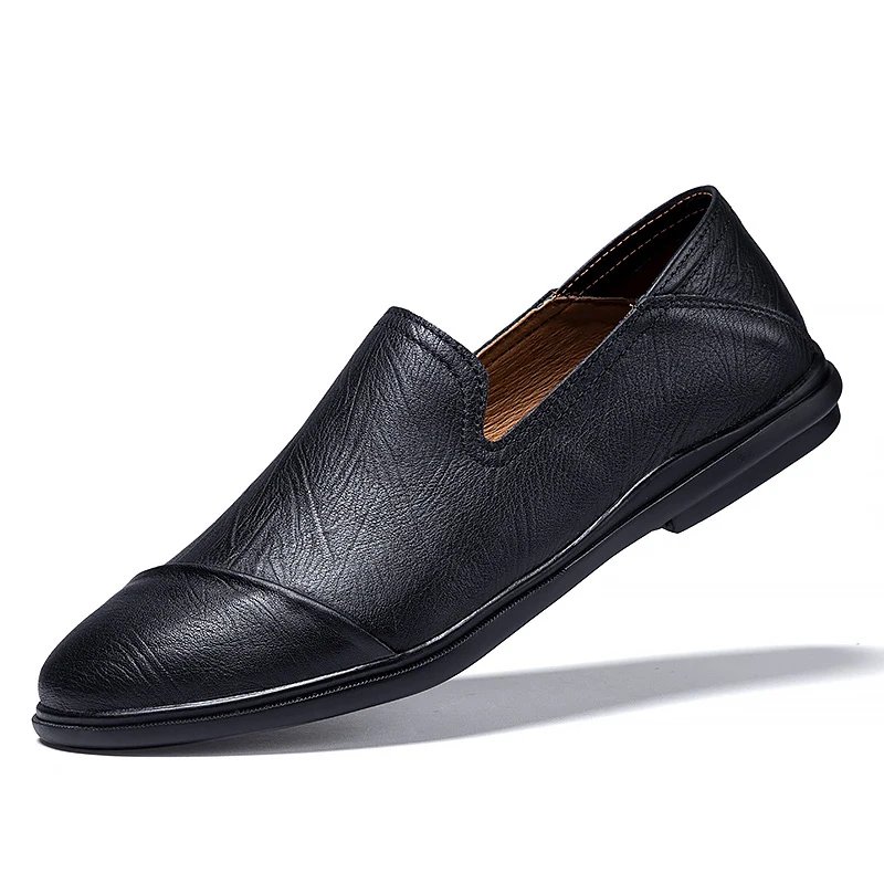 Мужские повседневные туфли из натуральной кожи коричневые дышащие Лоферы без