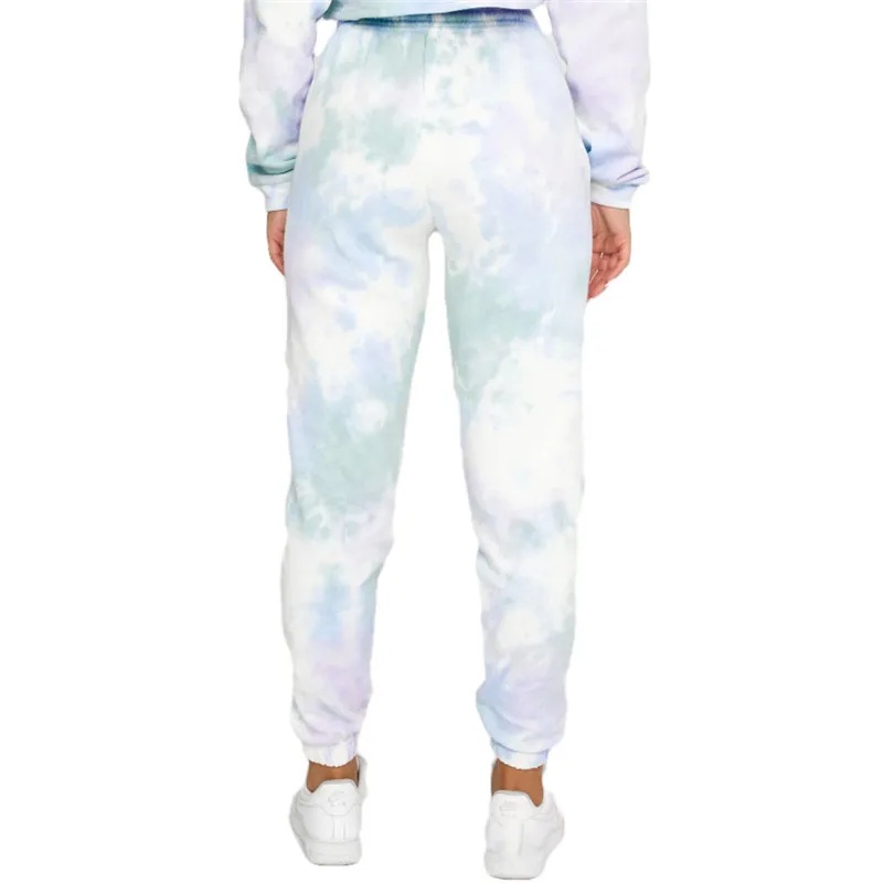 2 Pieces Suit Set Women’ s Tie-Dye Print Round Neck Long Sleeve Crop Top+ Trousers S/M/L/XL/XXL |