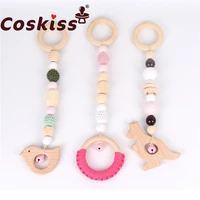 coskiss factory wholesale beech wood bird kangaroo molar rod woven wooden ring rattle pendant baby molar toy three piece set
