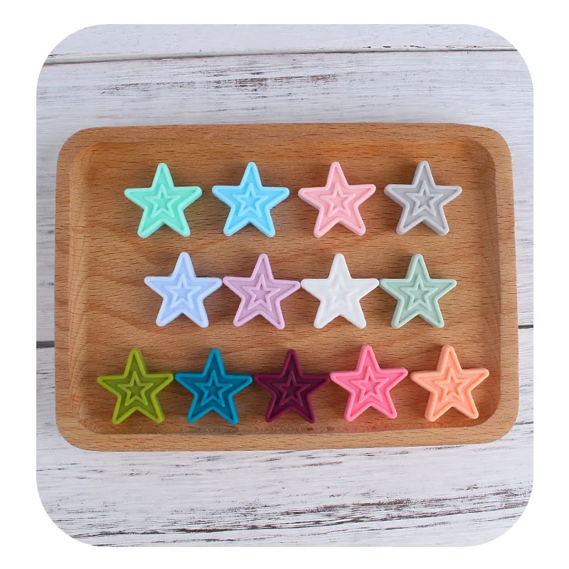 Coskiss-estrella de cinco puntas doble, 5 piezas, pentagrama de silicona sin BPA, collar de dentici&oacute;n para beb&eacute;, accesorios de pulsera de lactancia-4