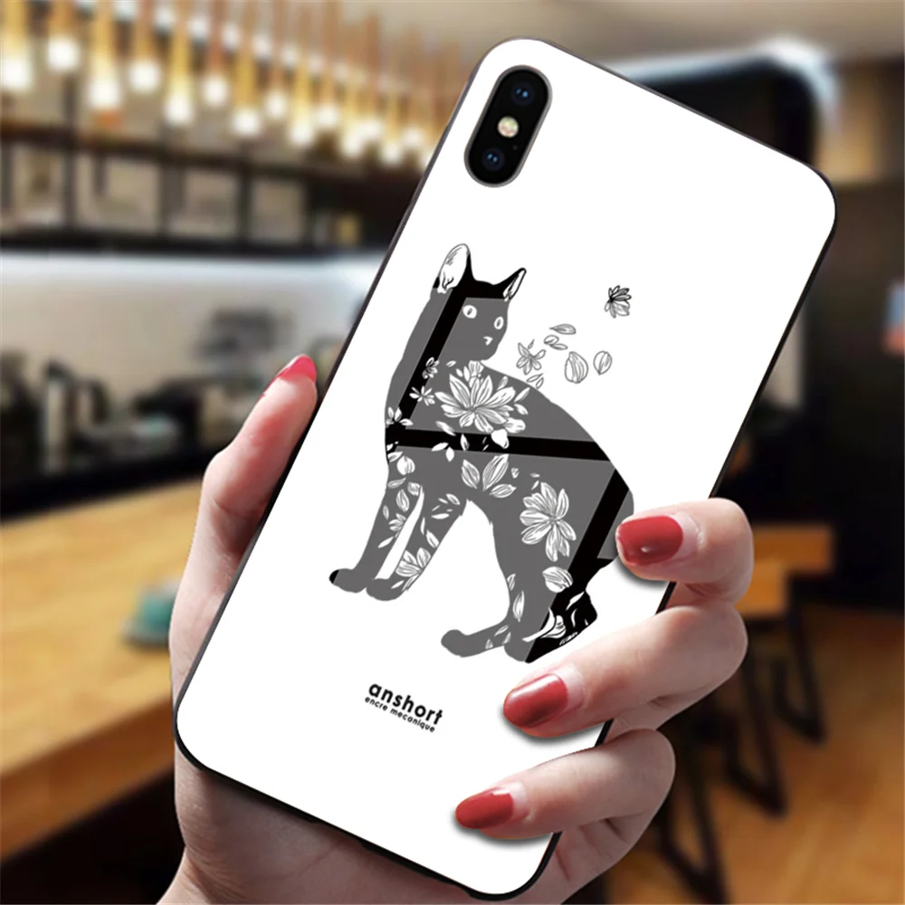 Забавная Милая задняя крышка с изображением кота для iphone XS Max XR X 5 5S 6 6S 7 8 Plus 11 Pro Max, милые чехлы из закаленного стекла - Цвет: 8045