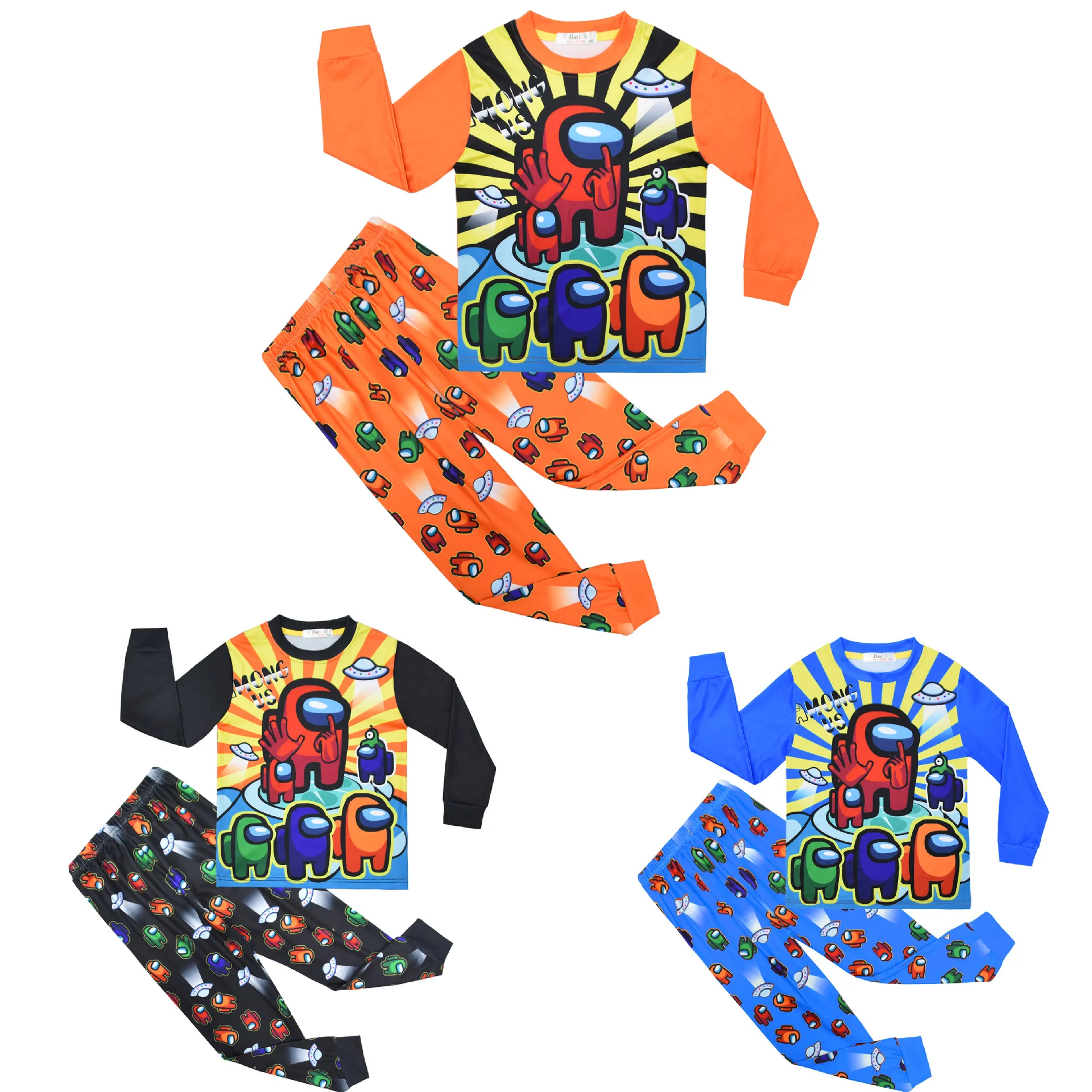 

2021 New among US children's home wear set long sleeve Two Piece Pajamas fabric soft and comfortable pajamas for boys and girls