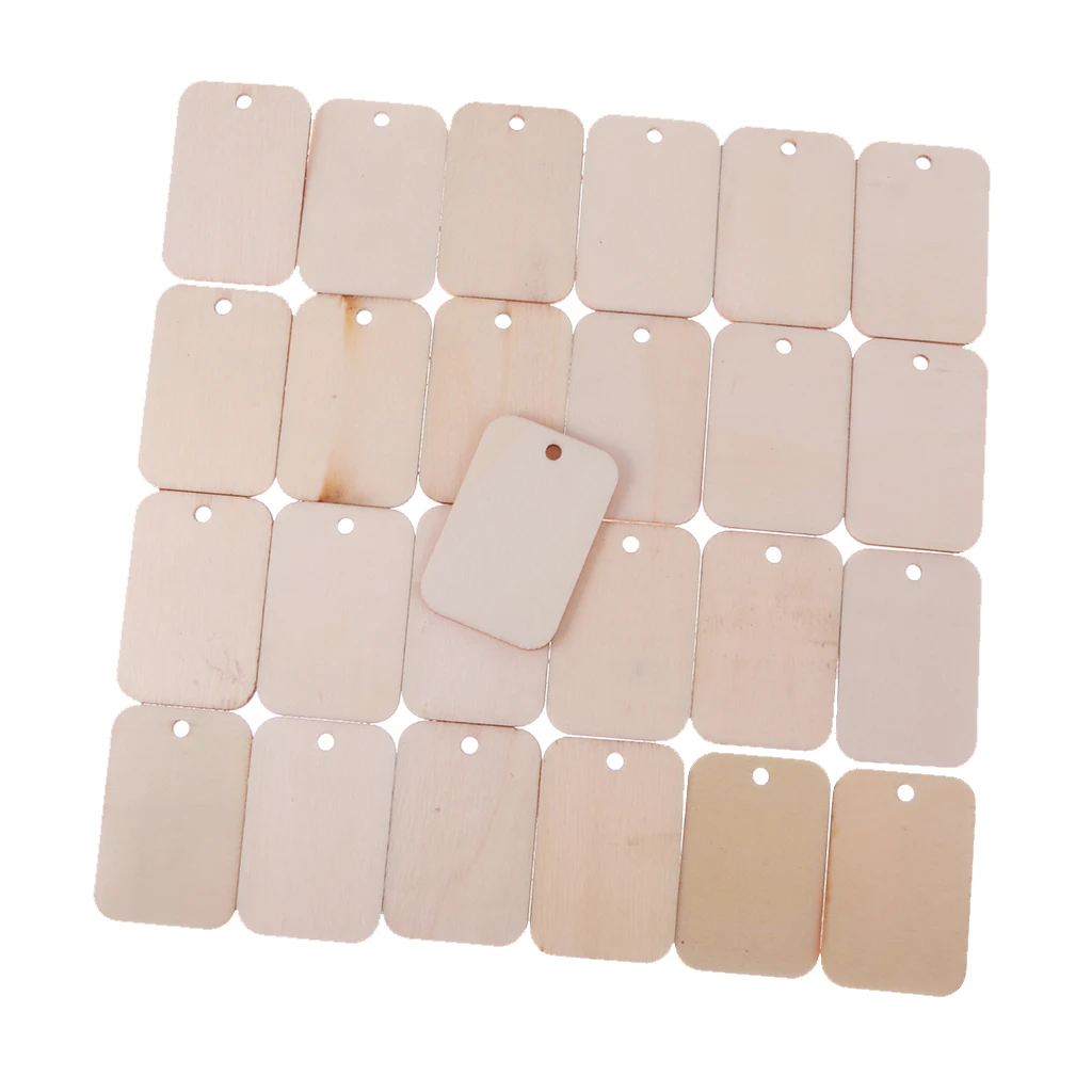 

100x Natural Mini Unfinished Wood Blank Wooden Gift Tags Message Board for Wedding Party Hanging Decoration with Rope 52x34mm