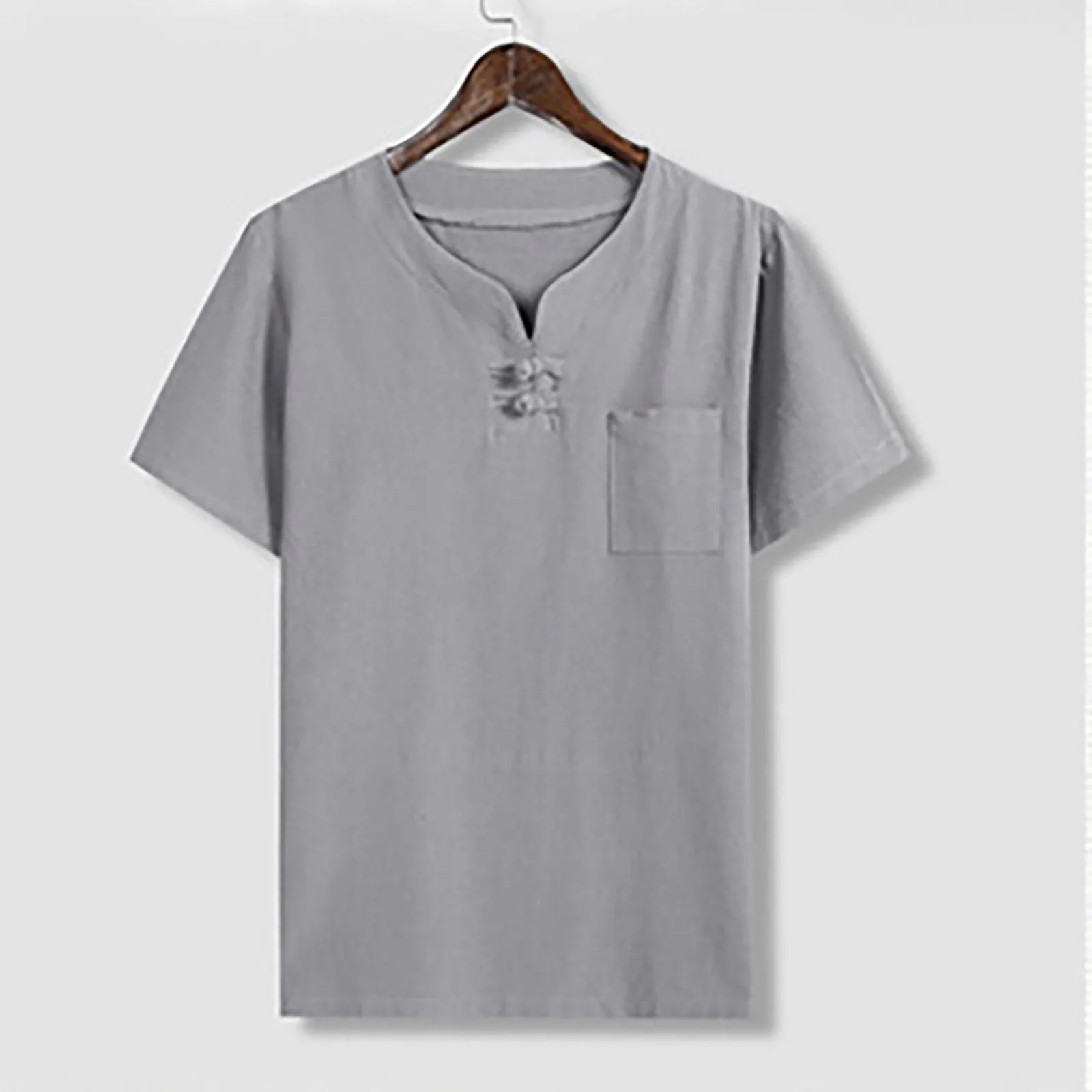 

Men's Retro Cotton Linen Short-sleeved T-shirt Top Loose pants Two-piece Suit Fashion Pure Cotton Loose Round Collar Casual pant
