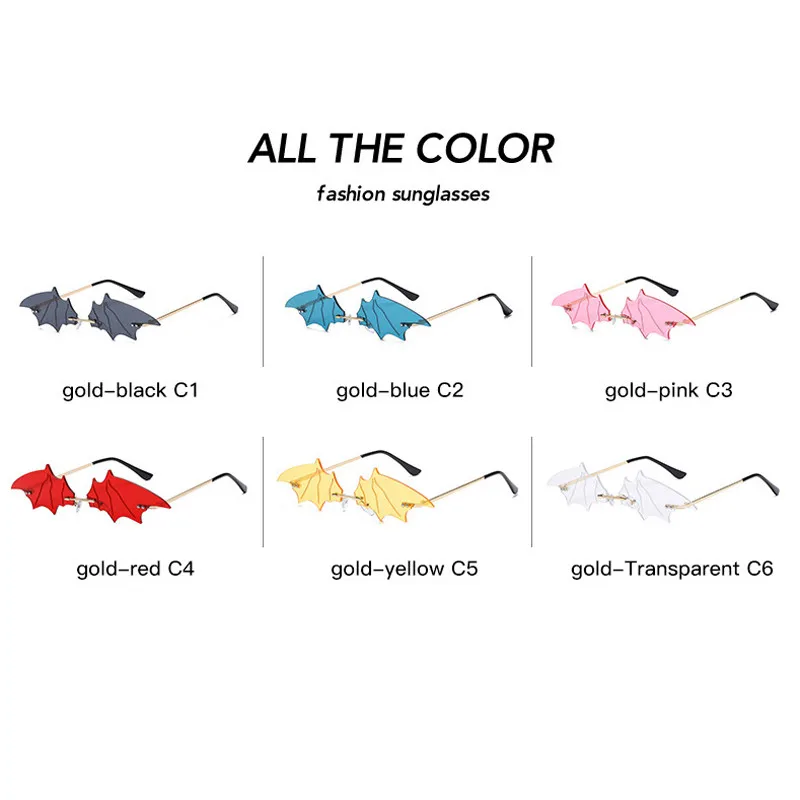 

Elbru Women Rimless Sun Glasses Luxury Fashion Wings Sunglasses Retro Mirror Eyewear Vampire Bat Sunglasses Funny Personality