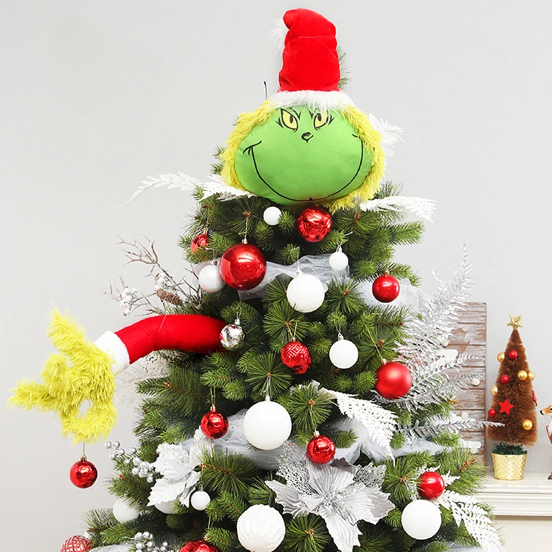 

A Set Christmas Furry Green Grinch Arm Ornament Holder for The Xmas Tree for Christmas Garland Decorations Funny Gift Home Party