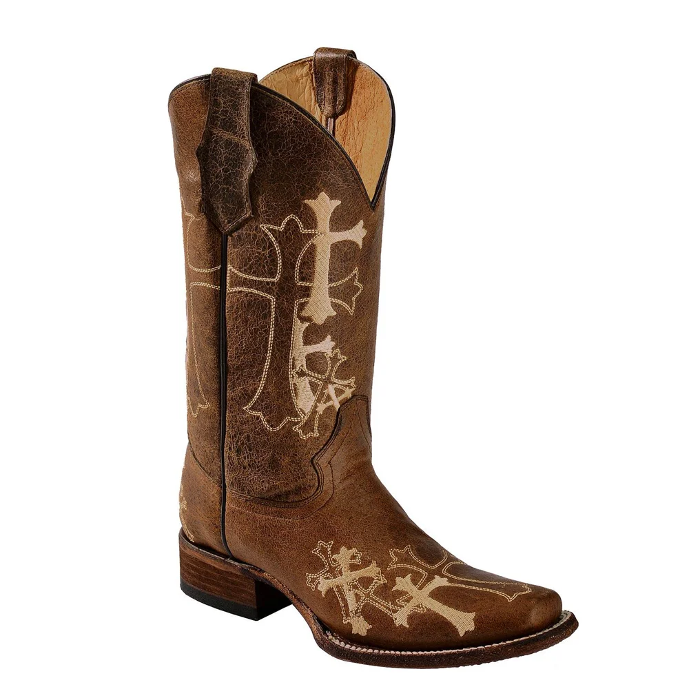 

Women Cross Embroidered Square Toe Western Boots