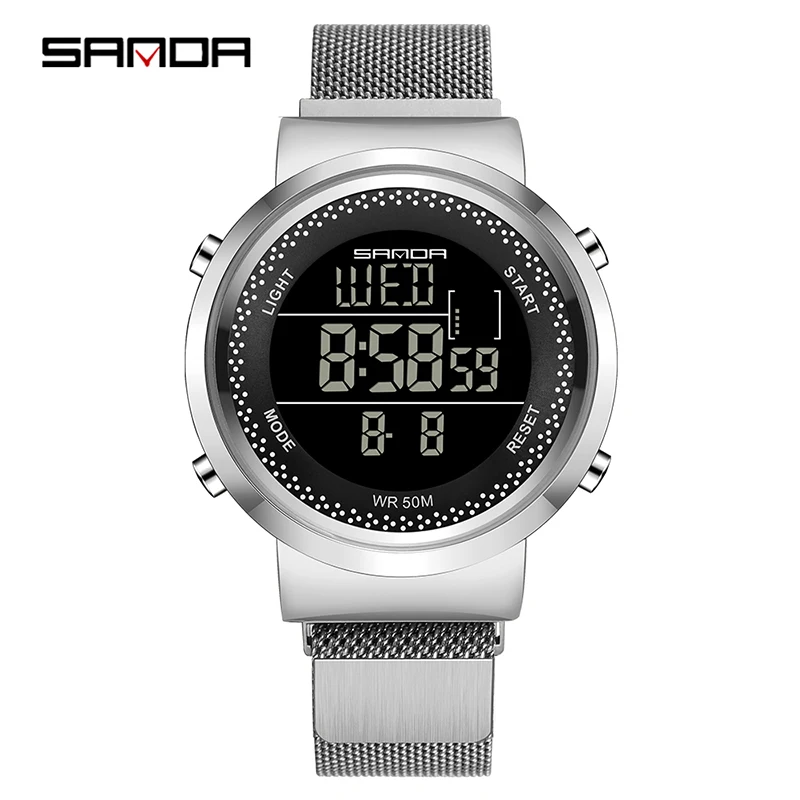 silver for men Женские роскошные розовые золотые светодиодные цифровые часы с магнитной пряжкой, Модный женский браслет, кварцевые наручные часы с сетчатым ремешком, женские часы - Цвет: silver for men