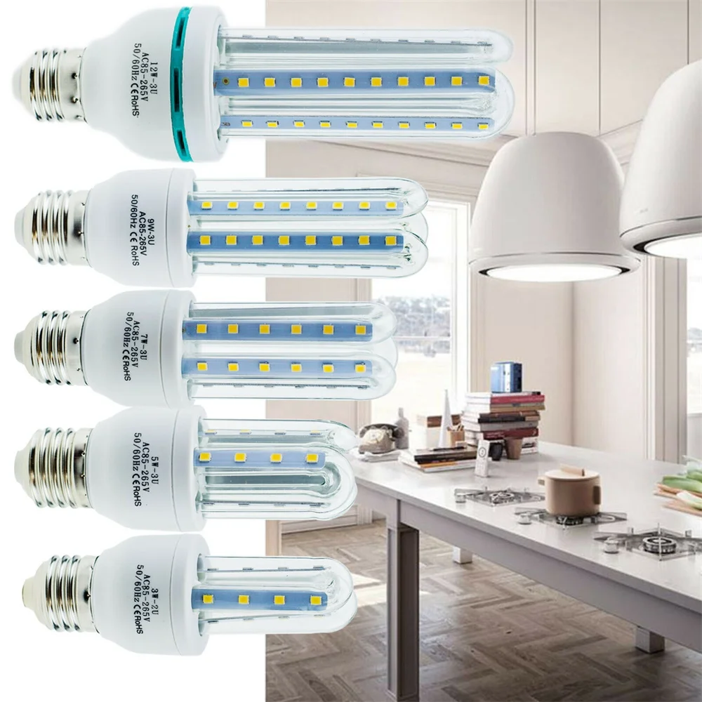 Energy Saving E27 LED Corn Light Bulbs 3W 5W 7W 9W 12W U Tube Fluorescent Neon Flood Lights 220V 110V Home Lamps 360° Lighting