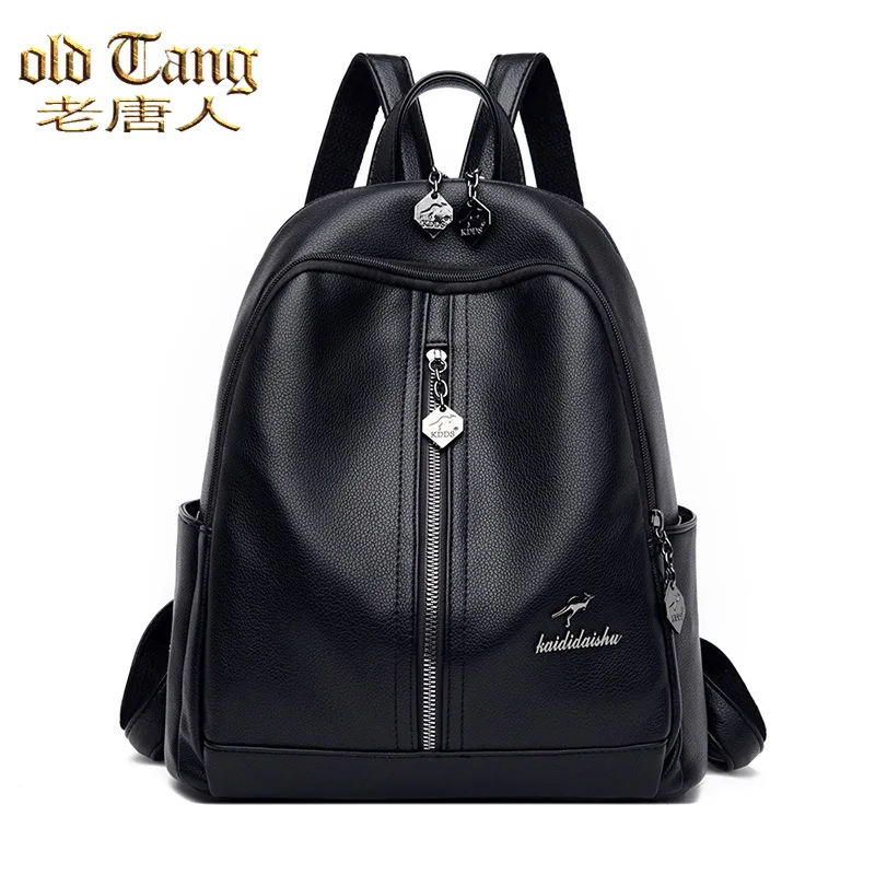 

OLD TANG Solid Color Pu Leather Backpacks for Women 2021 High Quality Female Vintage Ladies Travel Backpack Bolsas Feminina