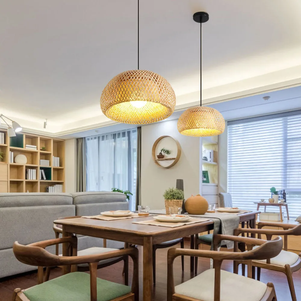 

1 Pc Artistic Bamboo Light Pendant Weaving Droplight with Light Source