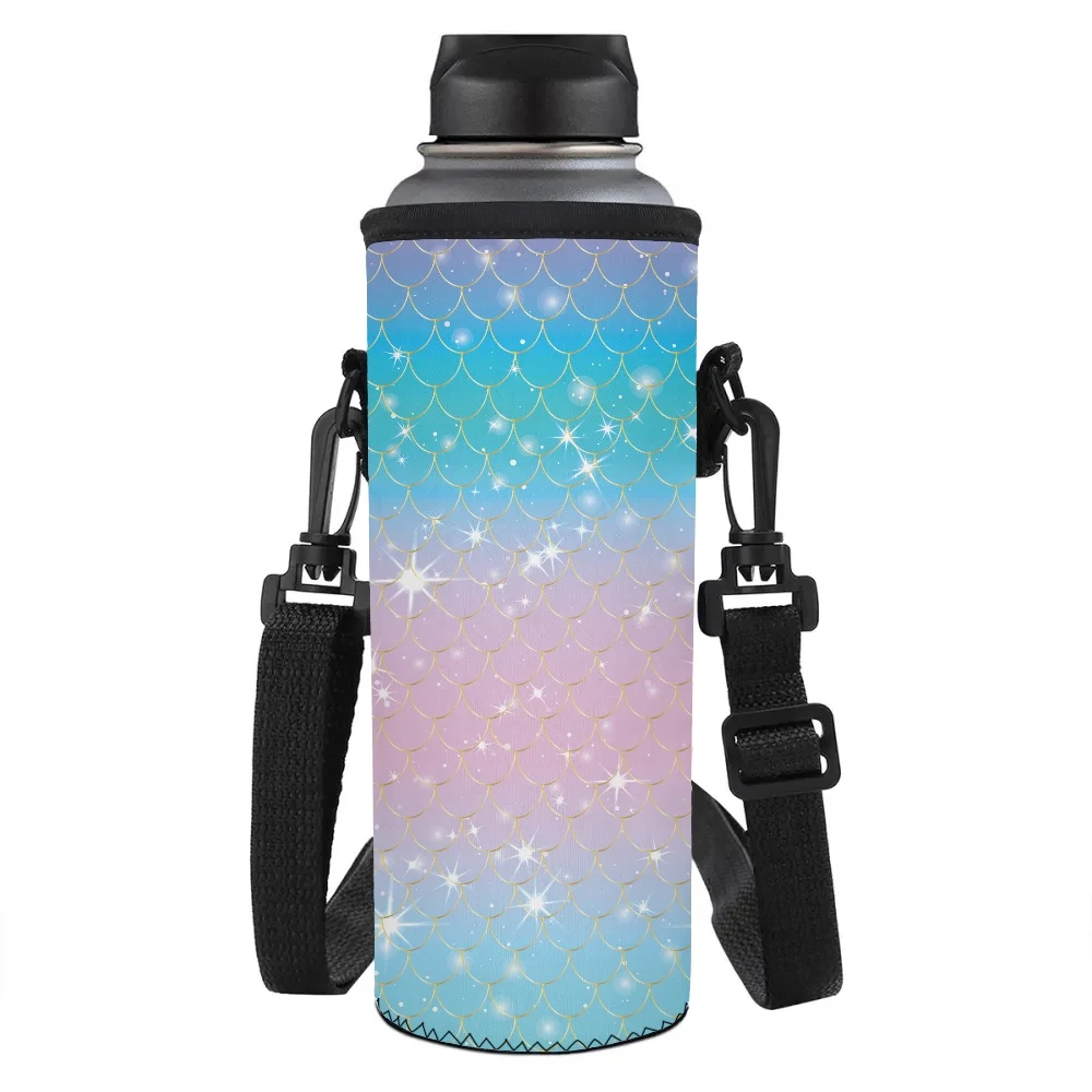 

Kitchen Water Bottle Anti Slip Bag Mermaid Scale Print Water Cup Insulated Case Bag Women Cups Stylish Protective Pouch 1000ML