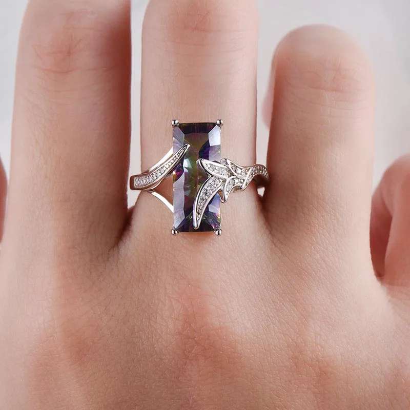 Bague Ringen кольца с радугой, мистическим топазом, драгоценным камнем, чистое 925 пробы, серебряные ювелирные изделия, свадебный подарок для женщин, размер 6-10