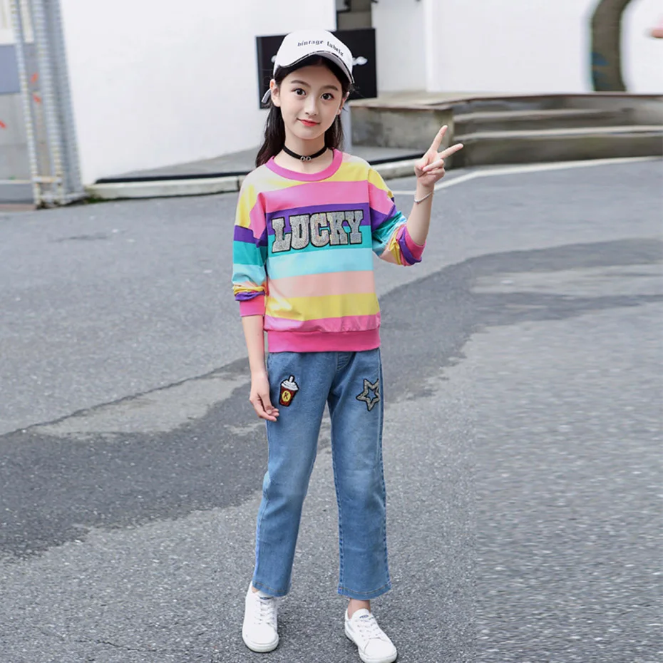 Одежда для подростков девочек свитер в полоску с изображением героев из