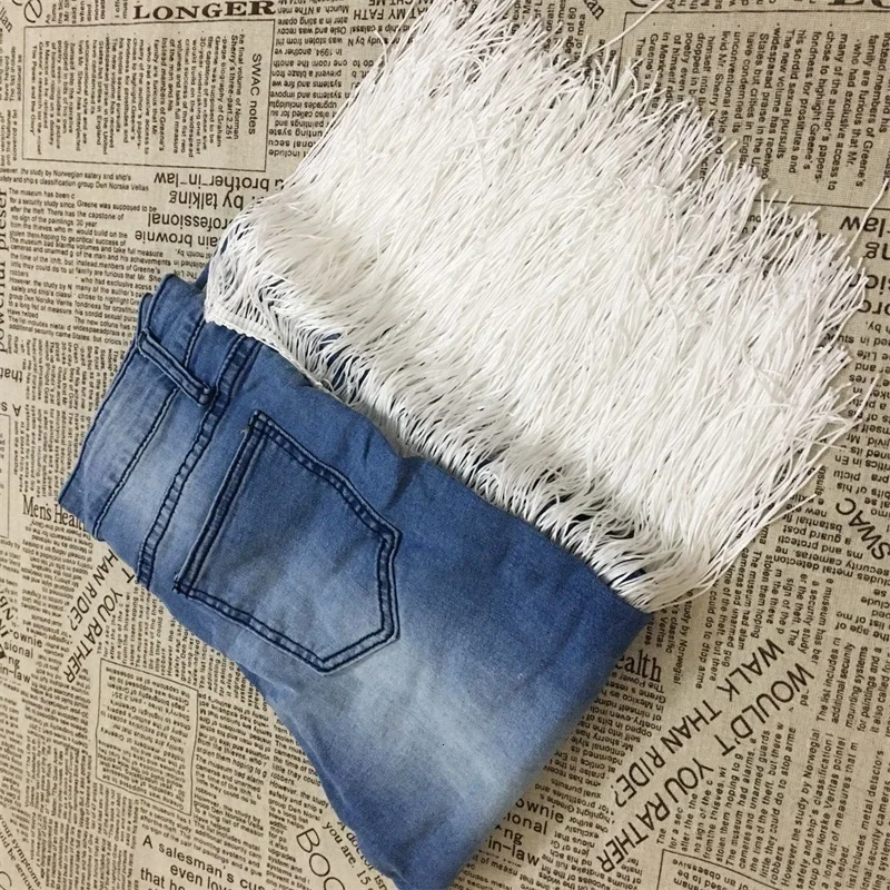 Эластичные Обтягивающие джинсы для женщин с высокой талией, новые тонкие узкие брюки с кисточками, белые Клубные длинные брюки