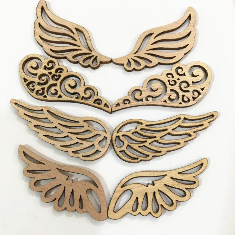 

10pcs 4 Styles DIY Angel Wings Wooden Chips Decorative Embellishments Crafts Scrapbook Hand-made Graffiti Button Accessories
