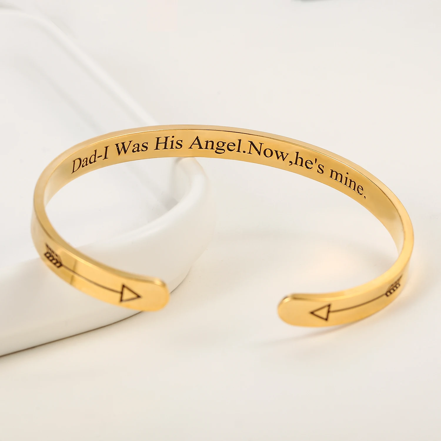 

Personalizable Cuff Bracelet Adjustable Bracelets Deeply Carved Bangle Jewely" I Was His Angel. Now, He's Mine " Gift For Father