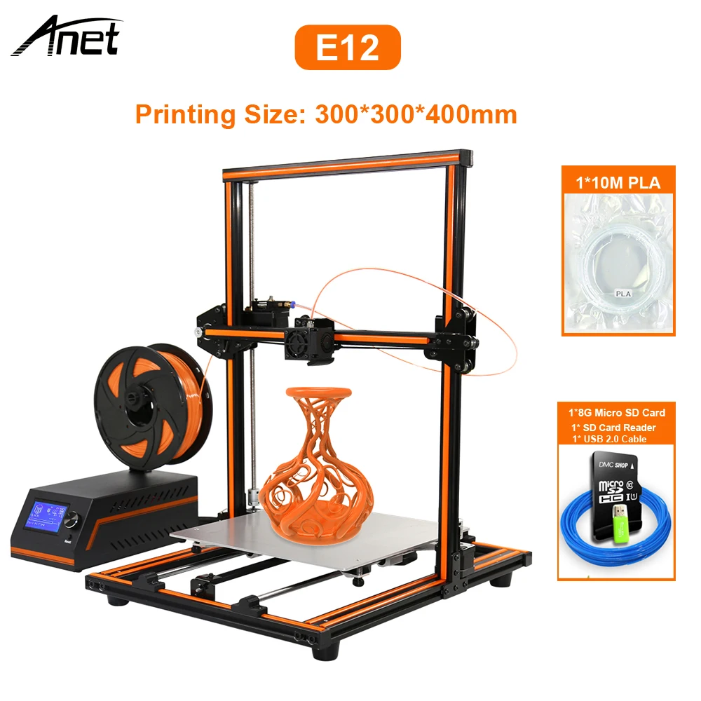 Anet E12 настольный 3d принтер с алюминиевым горячим большим размером печати офлайн