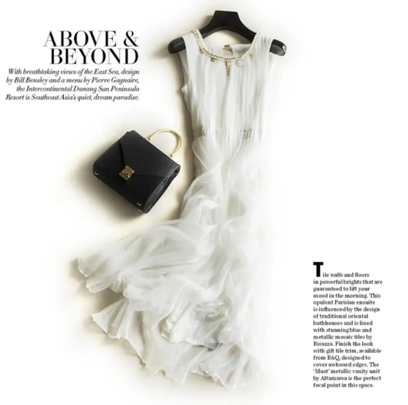 Bogeda New Silk Dress Women Long Holiday Beach dresses Natural Silk Dress White Summer Sleeveless Free Shipping HOT Sell