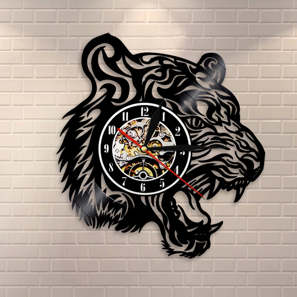 Настенные часы с изображением головы тигра виниловая пластина современный