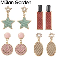 mg heart faux leather earrings for women zircon pentagram circle pendant drop earrings fashion jewelry accessories wholesale