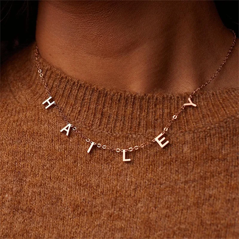 

Stainless Steel Custom DIY Letters Name Initial Letters Link Choker Necklace Womem Men Chain Jewelry