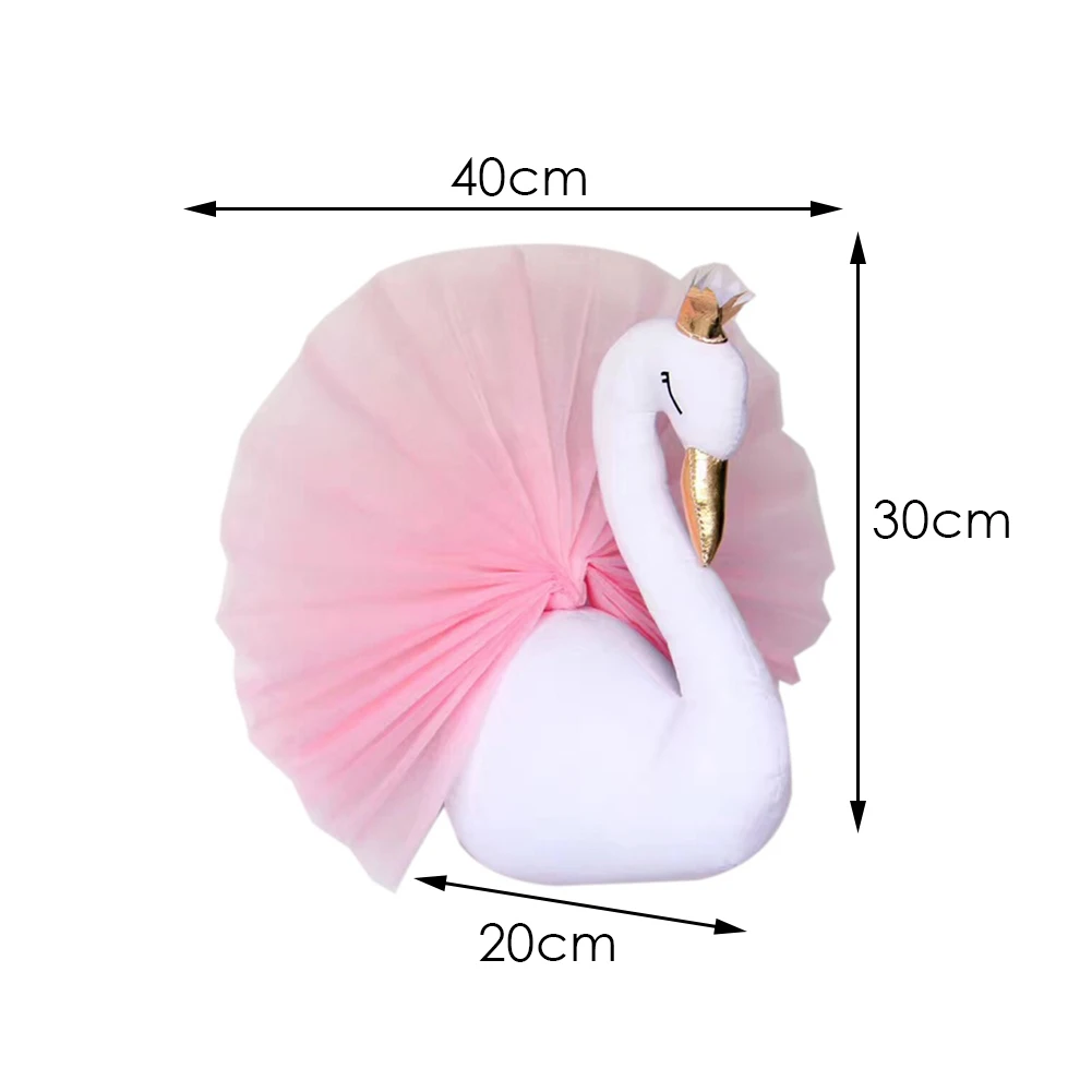 

Cute 3D Golden Crown Swan Wall Art Hanging Girl Swan Doll Stuffed Toy Animal Head Wall Decor for Kids Room Birthday Wedding Gift