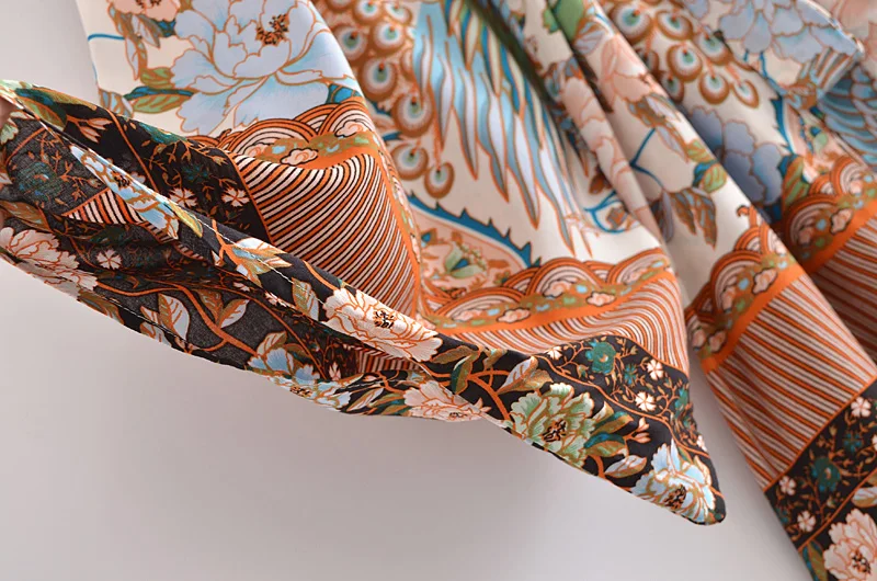 Женское винтажное кимоно с цветочным принтом V-образным вырезом и рукавами