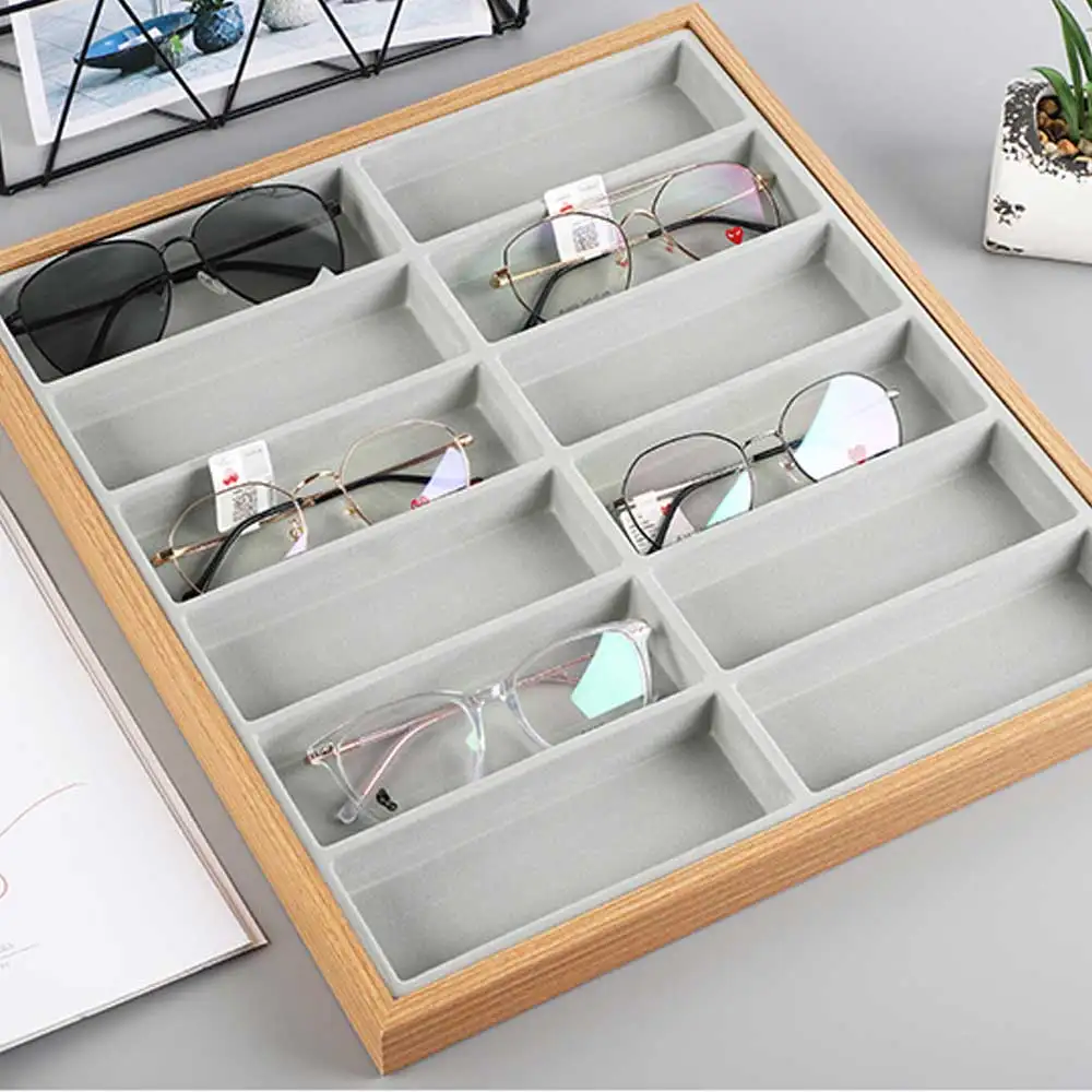

12 Grid Glasses Storage Rack Sunglasses Dispaly Tray Velvet Glasses Display Case Eyeglasses Storage Organizer Box Shop Window