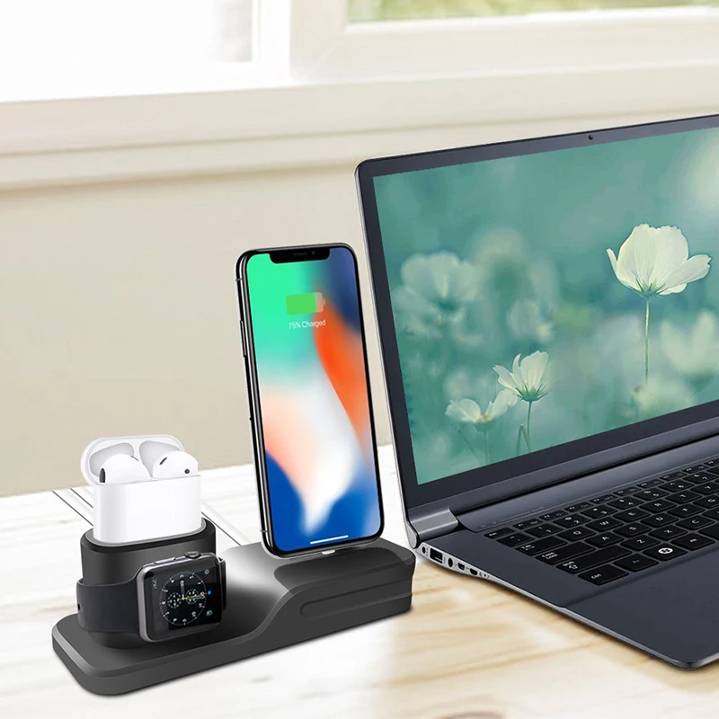 Зарядная док-станция 3 в 1 для Iphone 11/11 Pro XS силиконовая зарядная подставка Apple watch
