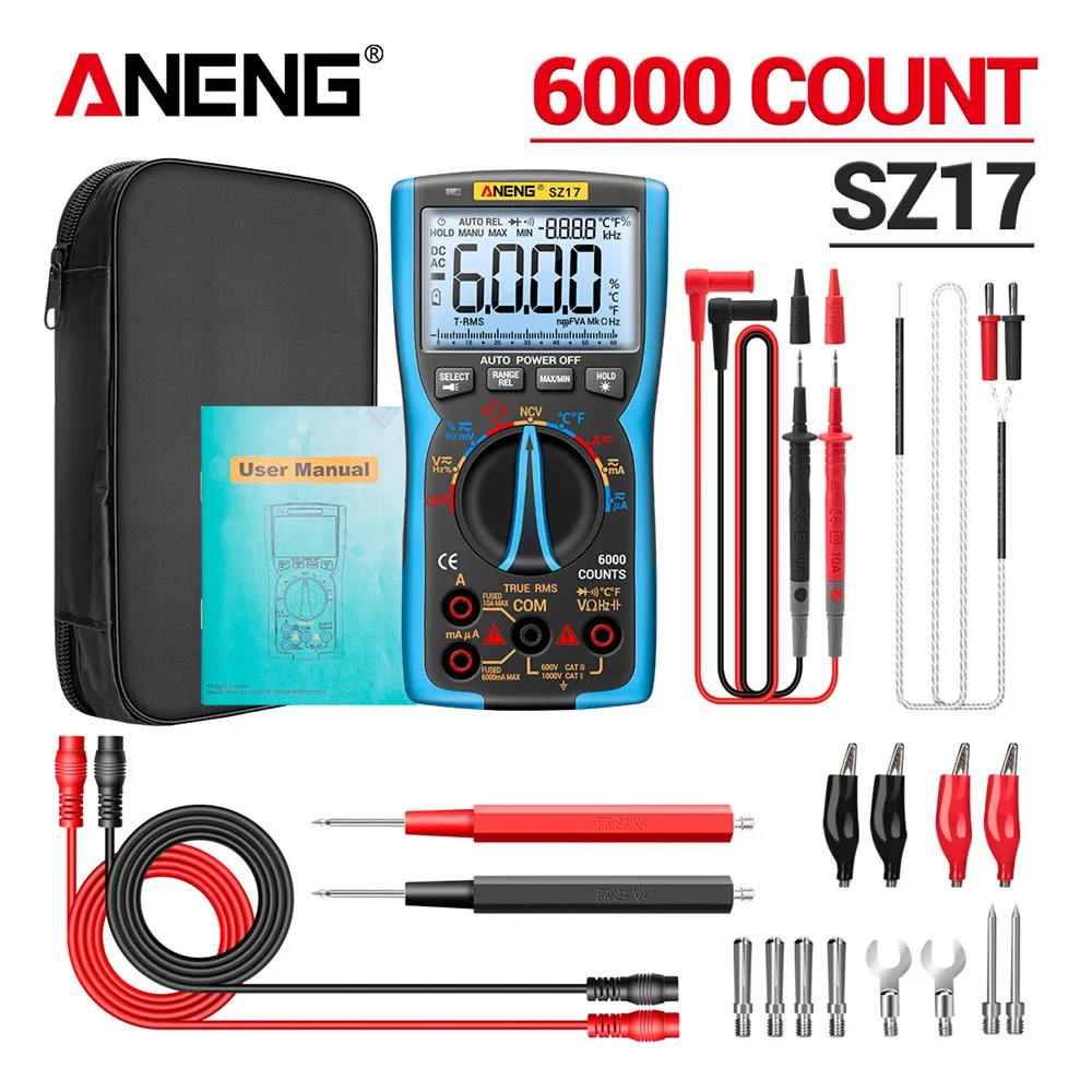 

ANENG SZ17 Digital Multimeter 6000 Counts True RMS Auto-ranging LCD Backlight Electrical Tester Voltmeter Ammeter Measuring