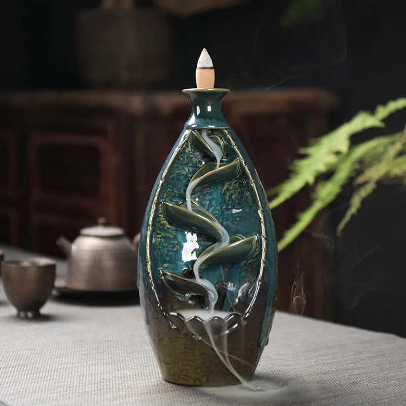 censer6 С 10 конусами, бесплатный подарок, ароматическая горелка для благовоний с обратным потоком, керамическая ароматическая печь для ароматерапии, для дома и офиса, ладан, держатель для благовоний - Цвет: censer6